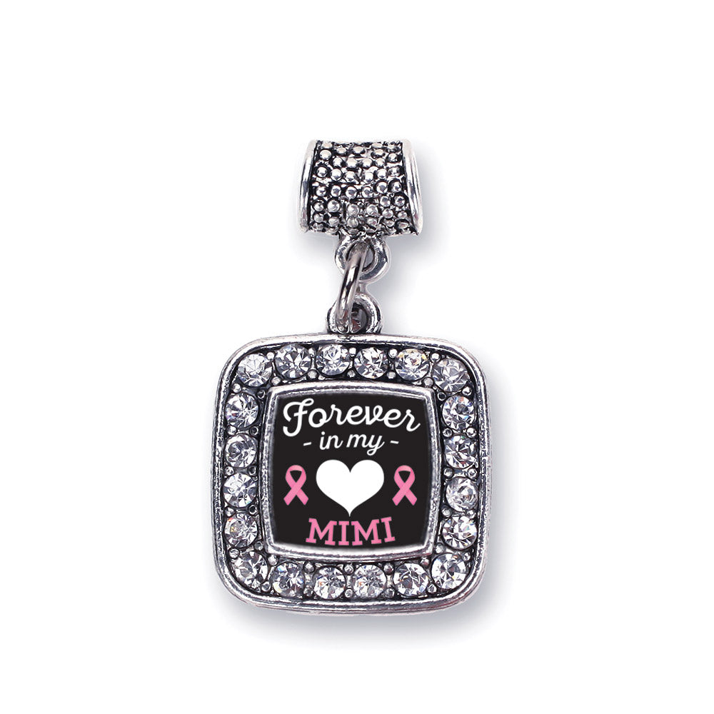 Silver Forever in my Heart Mimi Breast Cancer Support Square Memory Charm