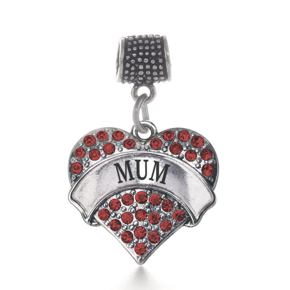 Silver Mum Red Red Pave Heart Memory Charm