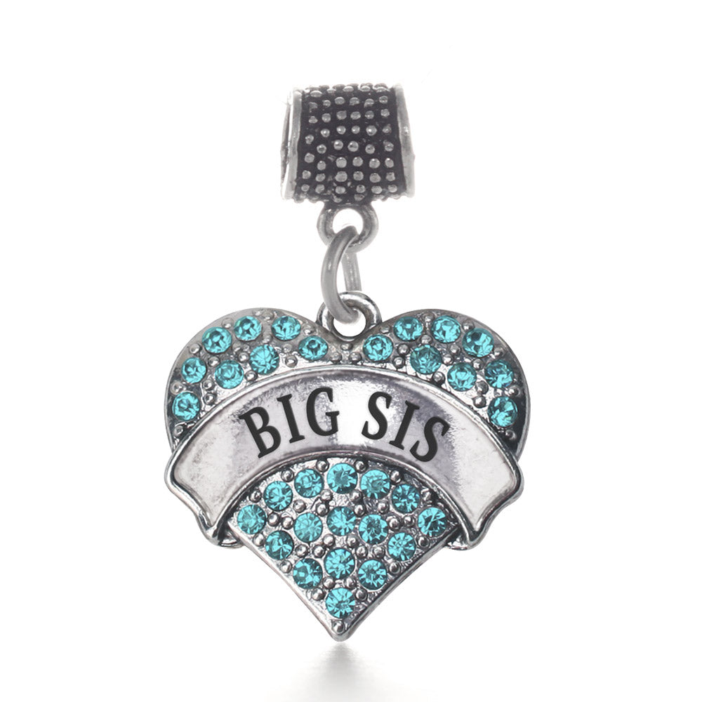 Silver Big Sis Aqua Aqua Pave Heart Memory Charm