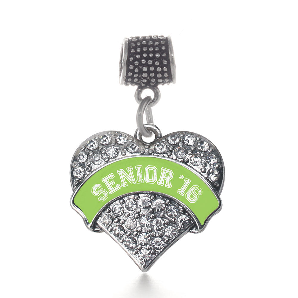 Silver Lime Green Senior 2016 Pave Heart Memory Charm