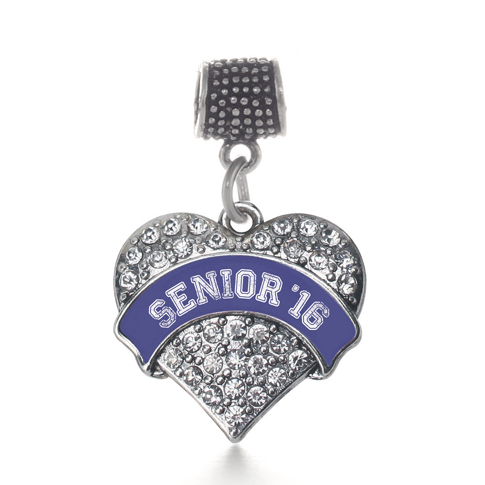 Silver Navy Blue Senior 2016 Pave Heart Memory Charm