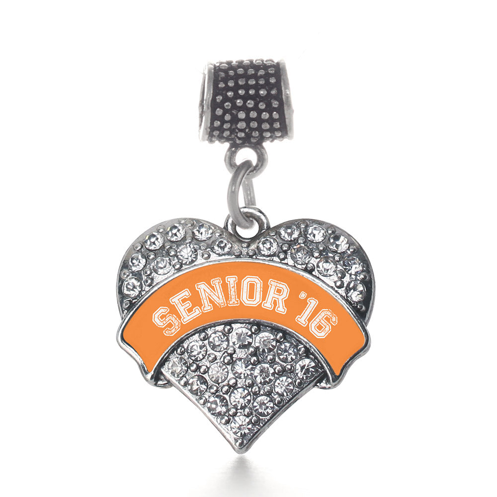 Silver Orange Senior 2016 Pave Heart Memory Charm