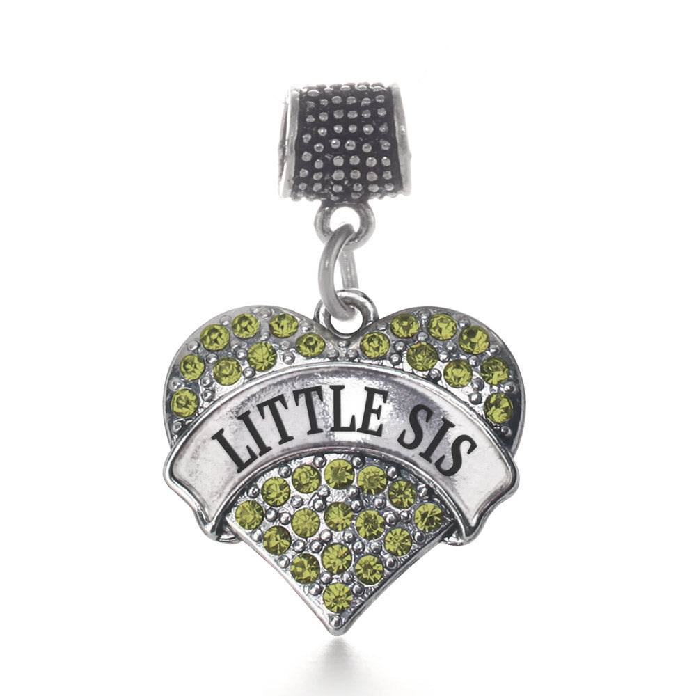 Silver Little Sis Green Green Pave Heart Memory Charm