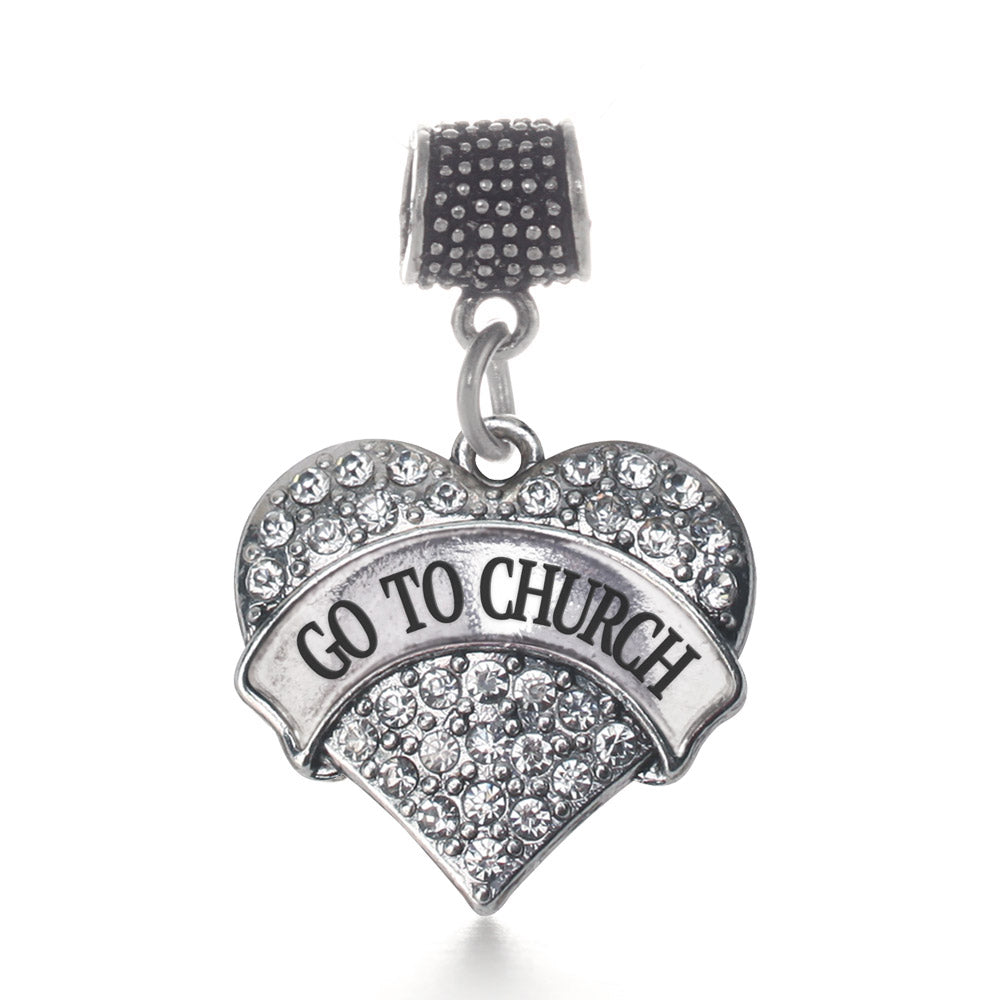 Silver Go To Church Pave Heart Memory Charm