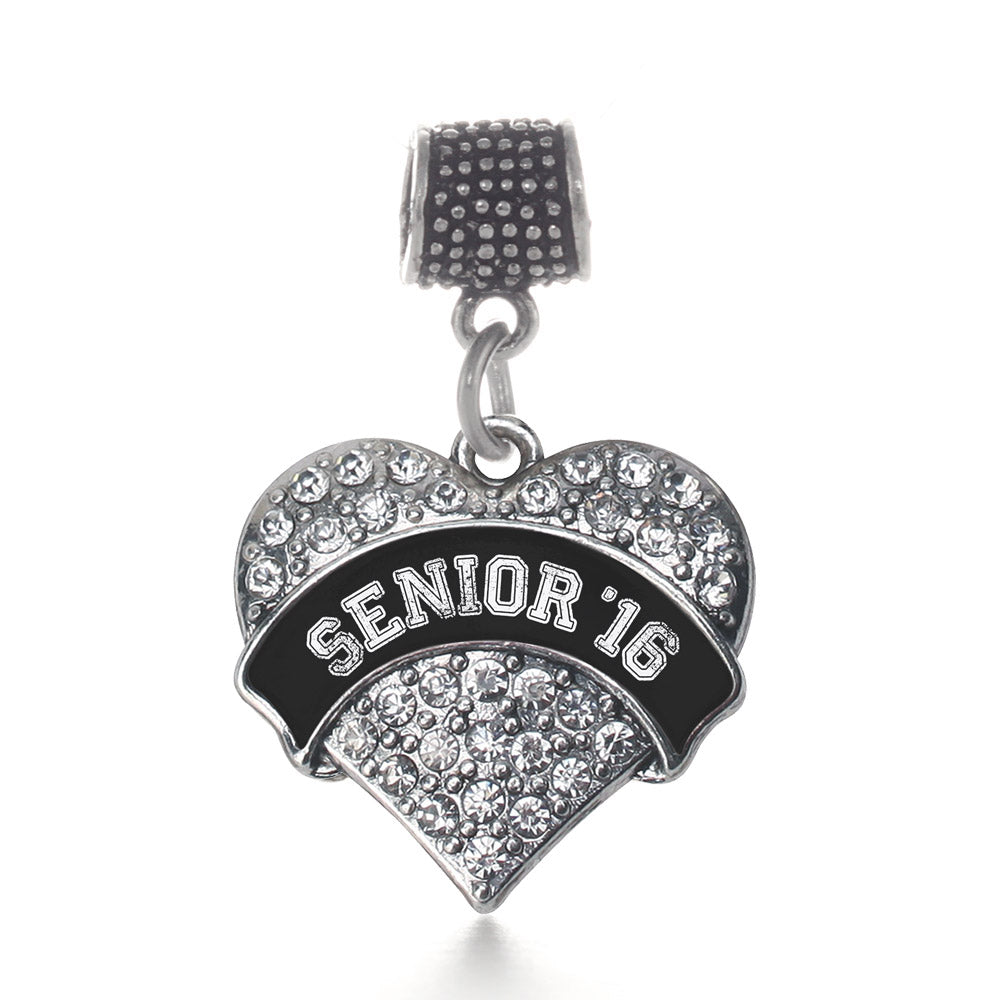 Silver Black and White Senior 2016 Pave Heart Memory Charm