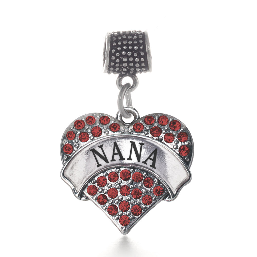 Silver Nana Red Red Pave Heart Memory Charm