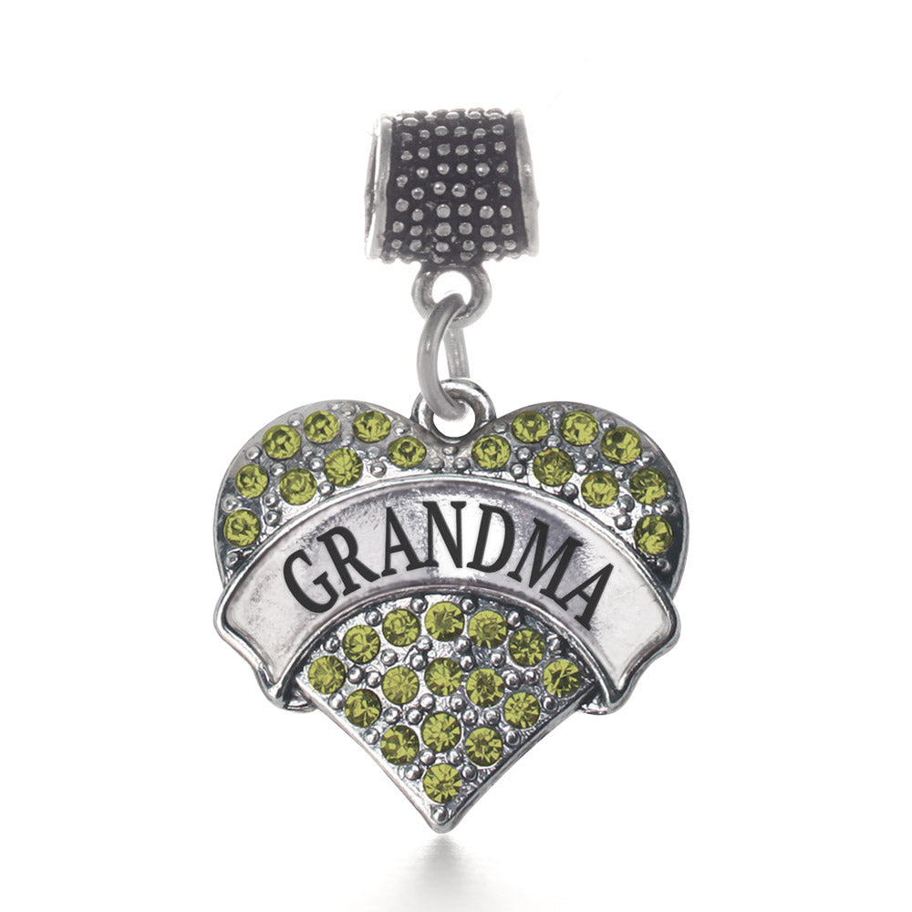 Silver Grandma Green Green Pave Heart Memory Charm