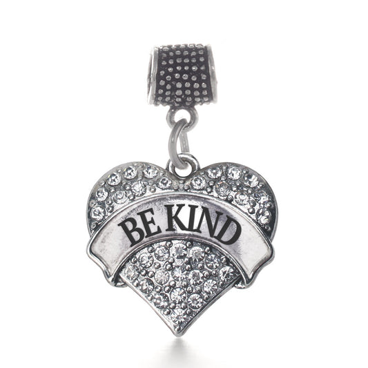 Silver Be kind Pave Heart Memory Charm