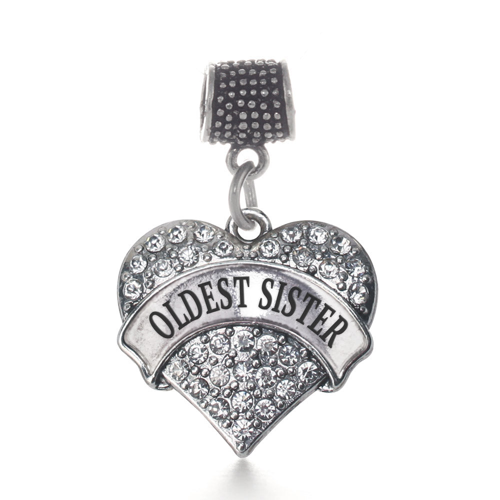 Silver Oldest Sister Pave Heart Memory Charm