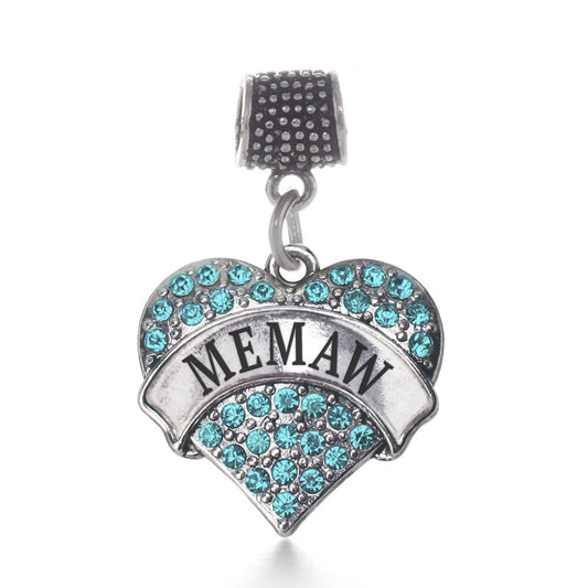 Silver Memaw Aqua Aqua Pave Heart Memory Charm