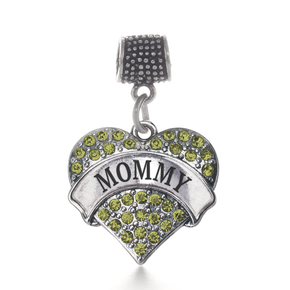 Silver Mommy Green Green Pave Heart Memory Charm