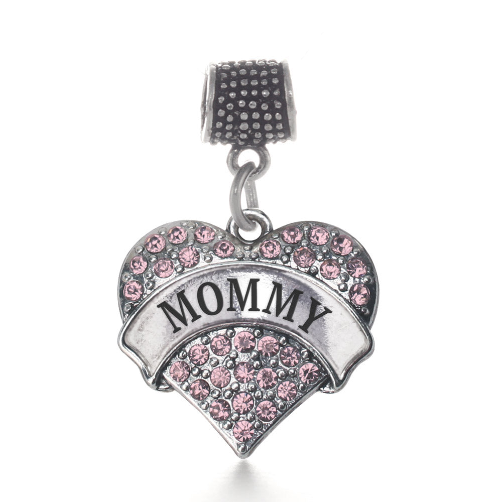 Silver Mommy Pink Pink Pave Heart Memory Charm