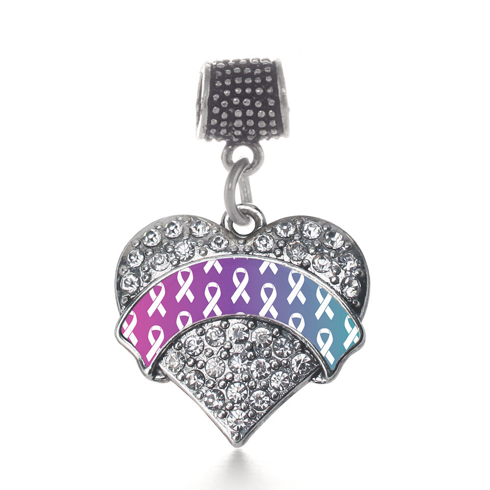 Silver Thyroid Ribbon Support Pave Heart Memory Charm
