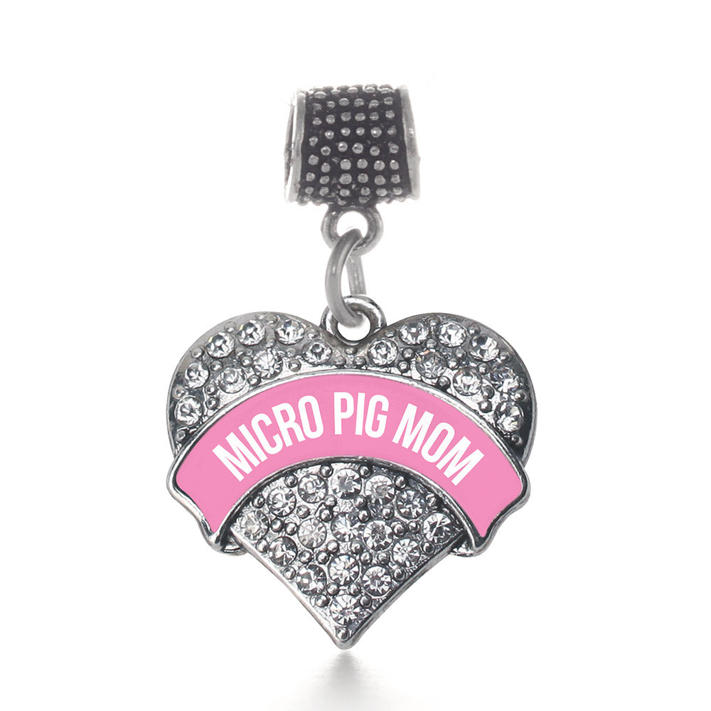 Silver Micro Pig Mom - Pink Pave Heart Memory Charm