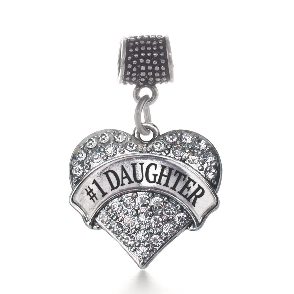 Silver #1 Daughter Pave Heart Memory Charm