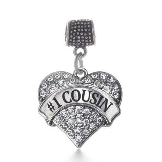 Silver #1 Cousin Pave Heart Memory Charm