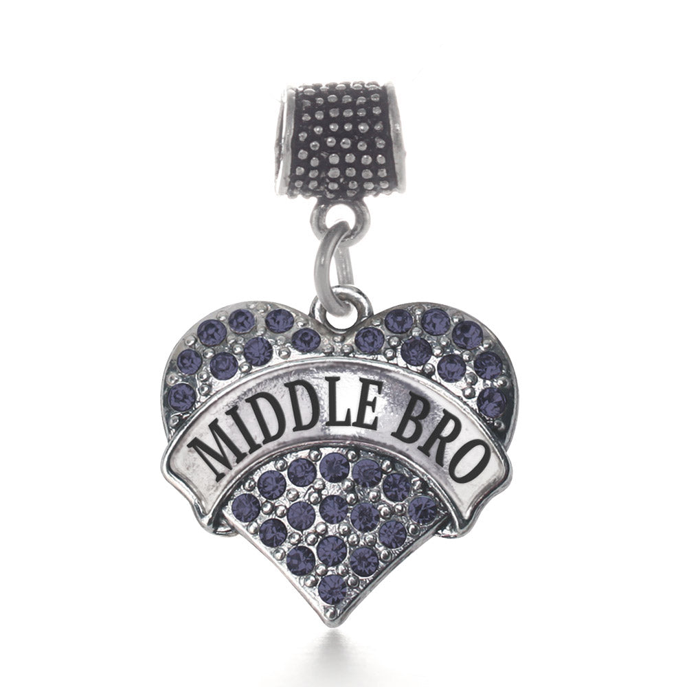 Silver Middle Bro Navy Blue Blue Pave Heart Memory Charm