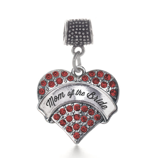 Silver Script Red Mom of the Bride Red Pave Heart Memory Charm