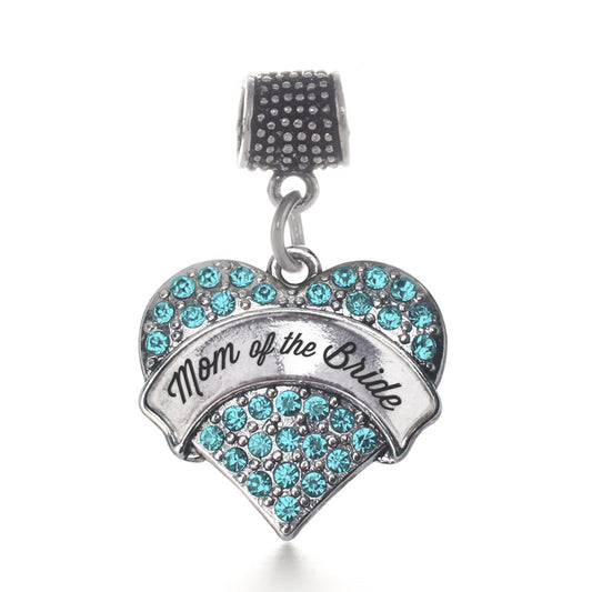 Silver Aqua Mom of the Bride Aqua Pave Heart Memory Charm