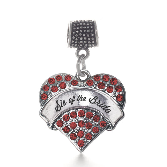 Silver Script Red Sis of the Bride Red Pave Heart Memory Charm
