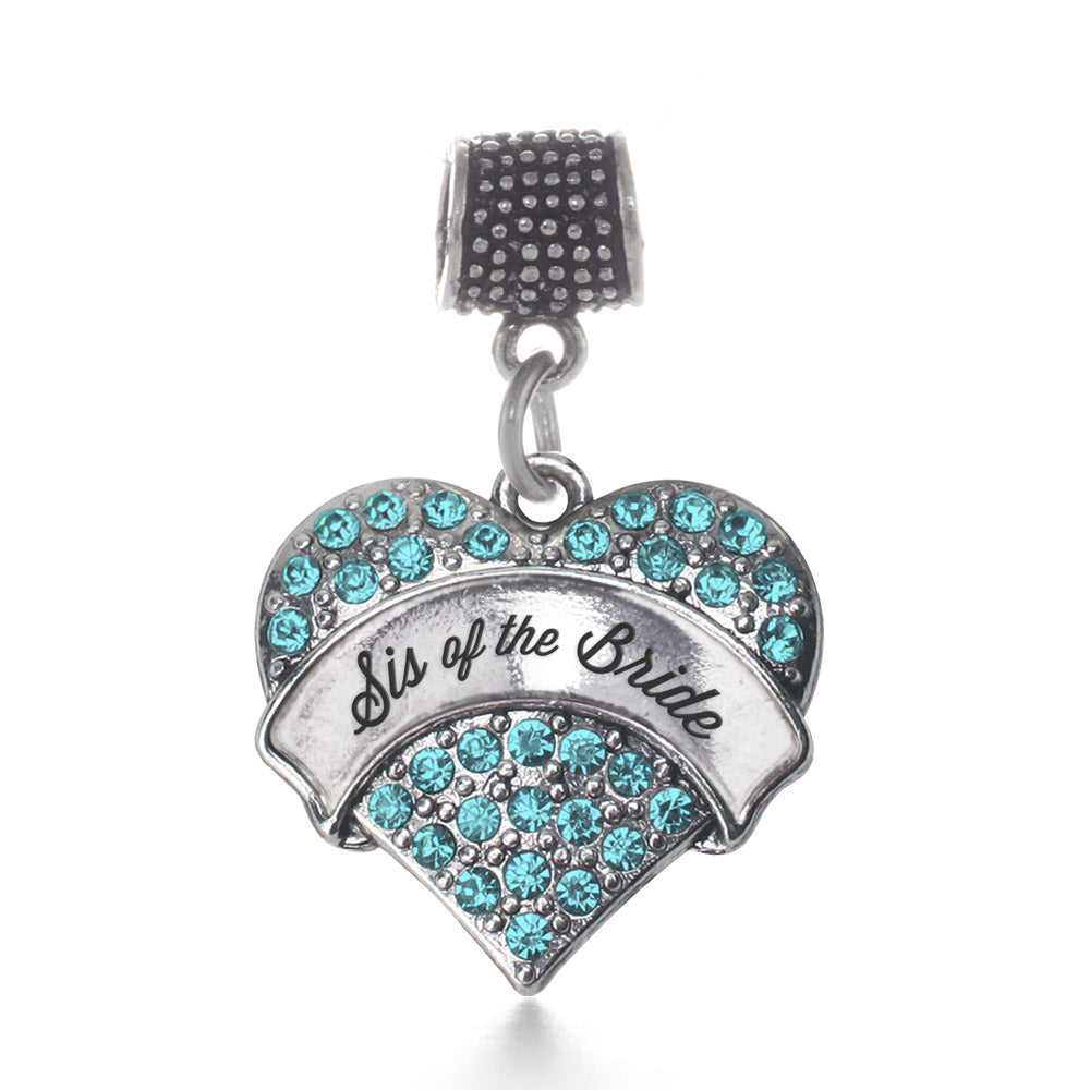 Silver Aqua Sis of the Bride Aqua Pave Heart Memory Charm
