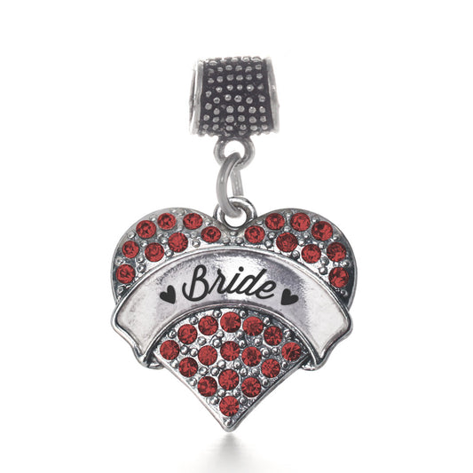 Silver Red Bride Red Pave Heart Memory Charm