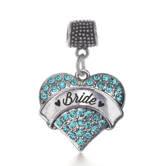 Silver Aqua Bride Aqua Pave Heart Memory Charm