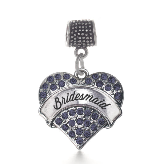 Silver Navy Bridemaid Blue Pave Heart Memory Charm