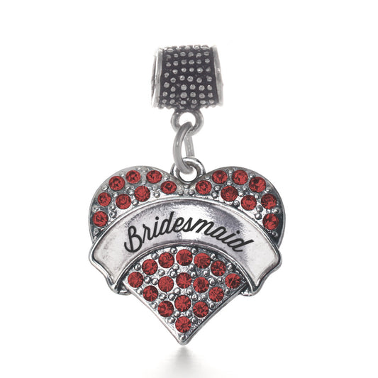 Silver Red Bridemaid Red Pave Heart Memory Charm