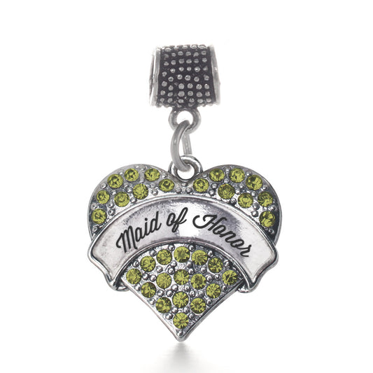 Silver Green Maid of Honor Green Pave Heart Memory Charm
