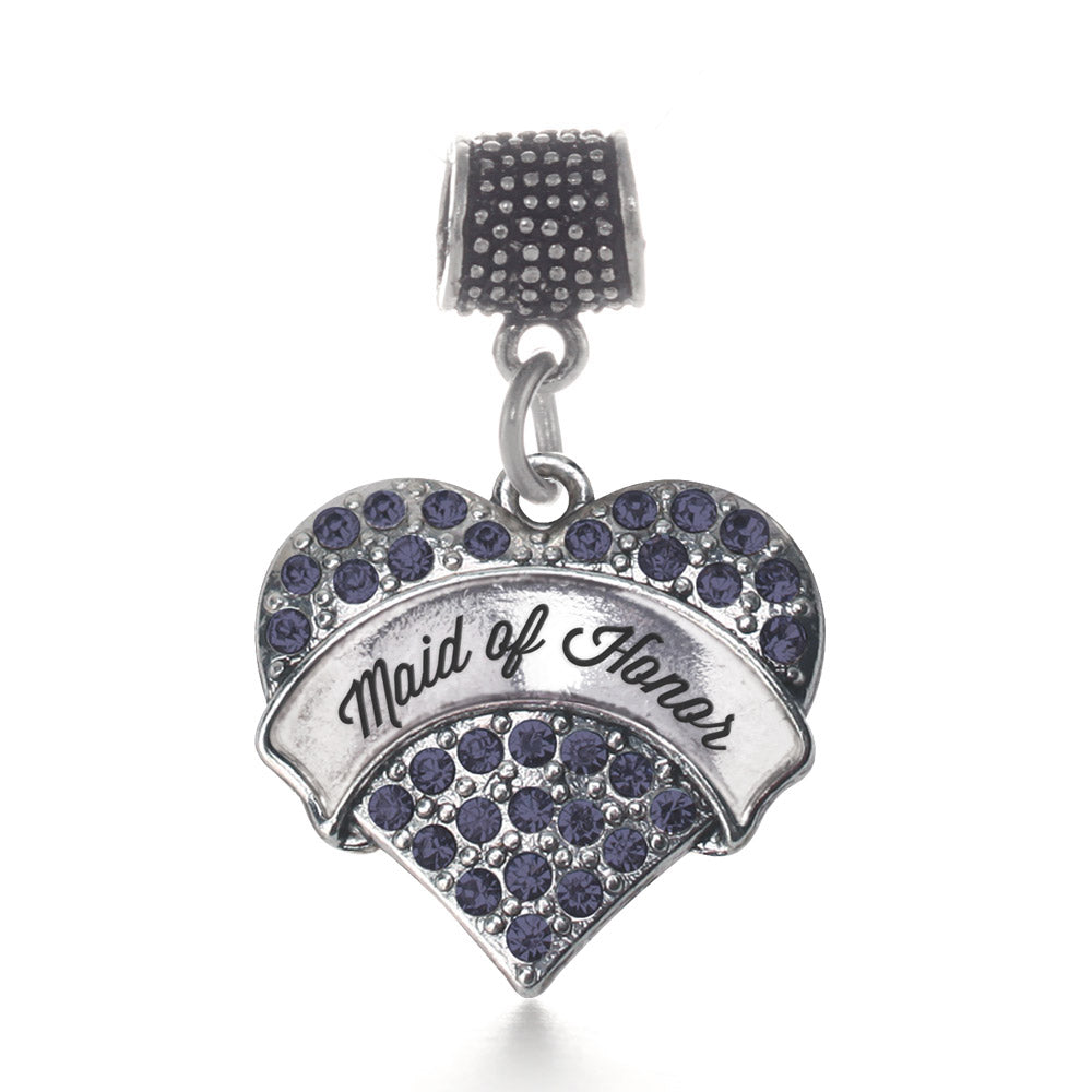 Silver Navy Maid of Honor Blue Pave Heart Memory Charm