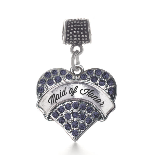 Silver Navy Maid of Honor Blue Pave Heart Memory Charm