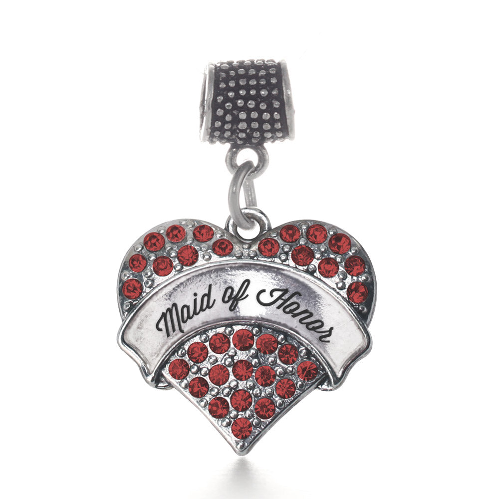 Silver Red Maid of Honor Red Pave Heart Memory Charm