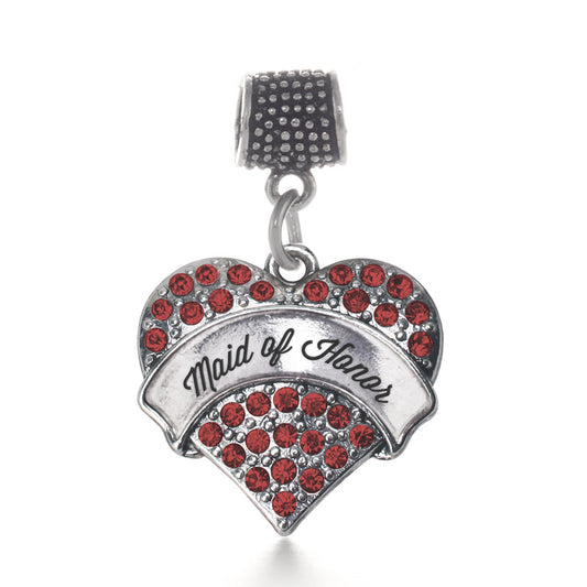 Silver Red Maid of Honor Red Pave Heart Memory Charm