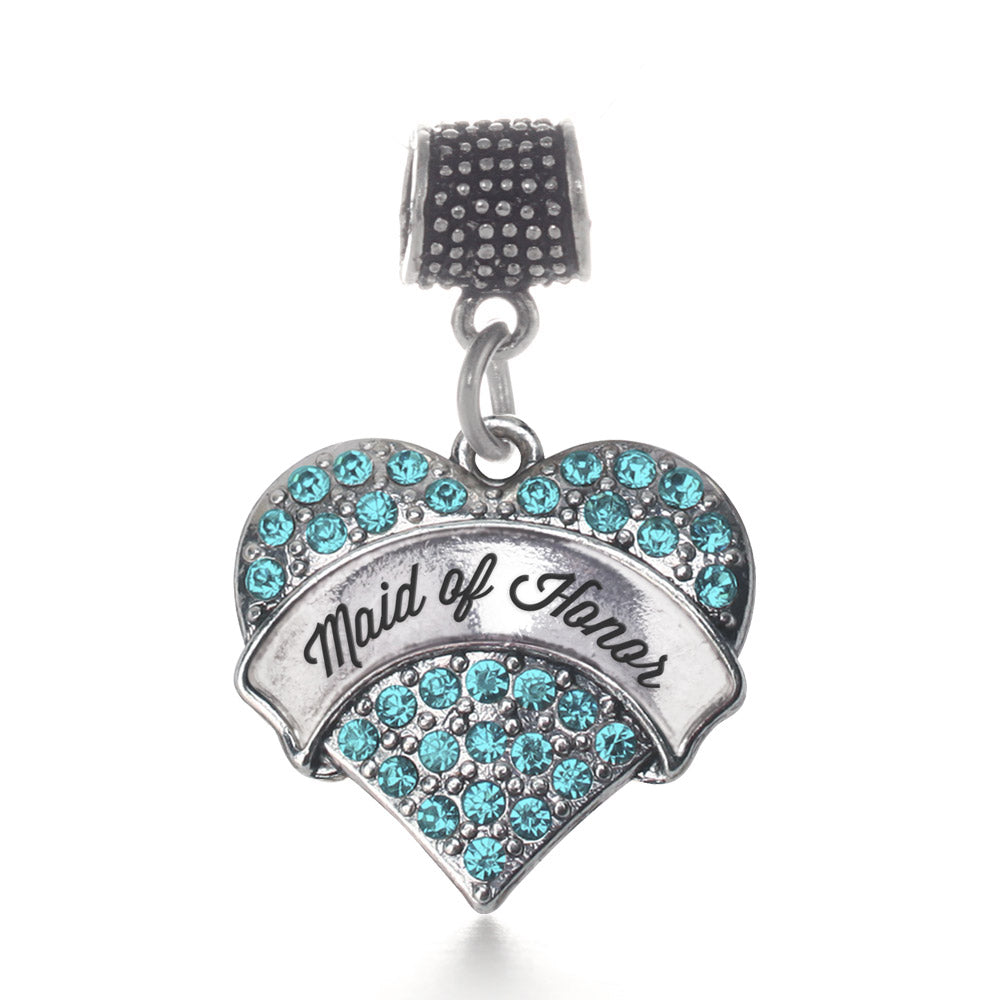 Silver Aqua Maid of Honor Aqua Pave Heart Memory Charm