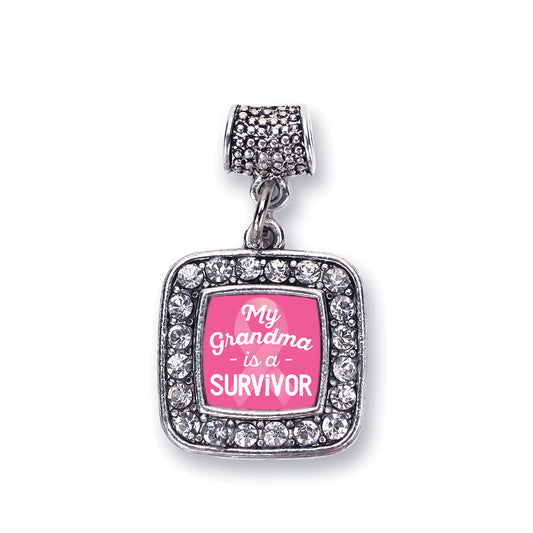Silver My Grandma is a Survivor Breast Cancer Awareness Square Memory Charm