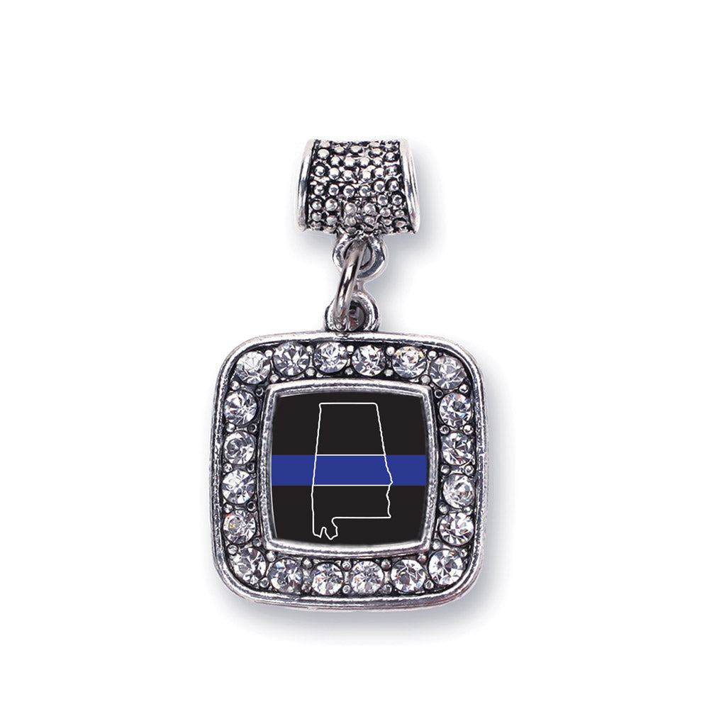 Silver Alabama Thin Blue Line Square Memory Charm