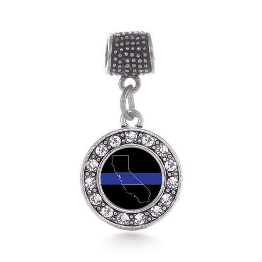 Silver California Thin Blue Line Circle Memory Charm
