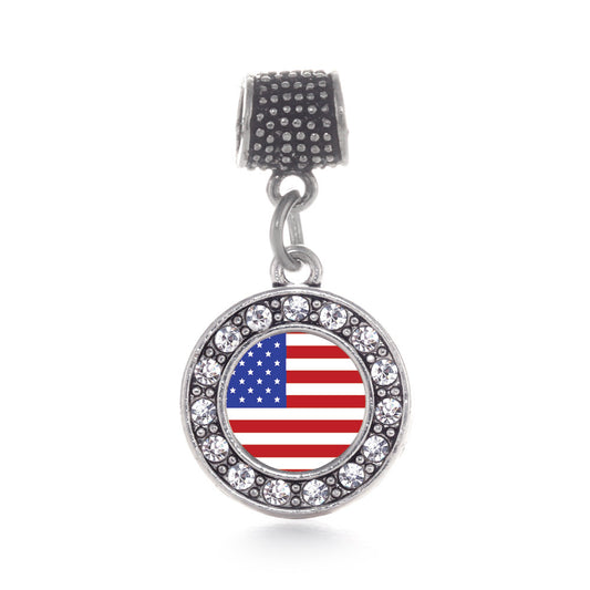 Silver American Flag Circle Memory Charm