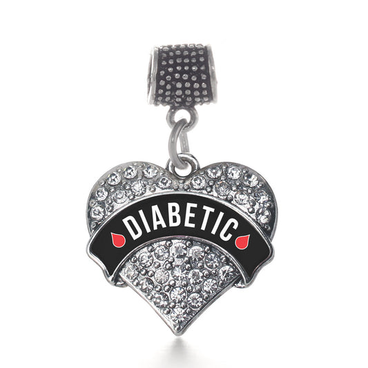 Silver Diabetic Medical Alert Pave Heart Memory Charm