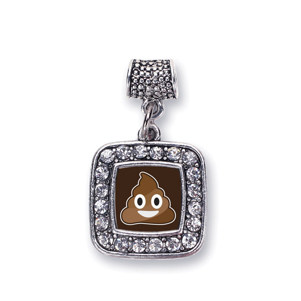 Silver Poop Emoji Square Memory Charm