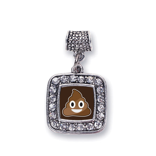 Silver Poop Emoji Square Memory Charm