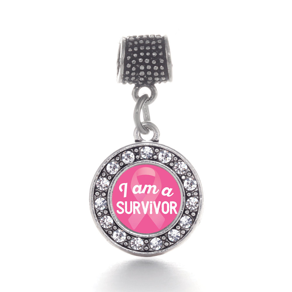 Silver I am a Survivor Breast Cancer Awareness Circle Memory Charm