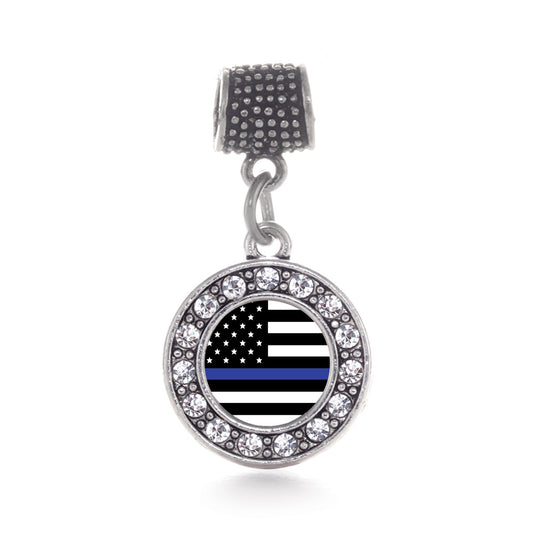 Silver Thin Blue Line American Flag Circle Memory Charm