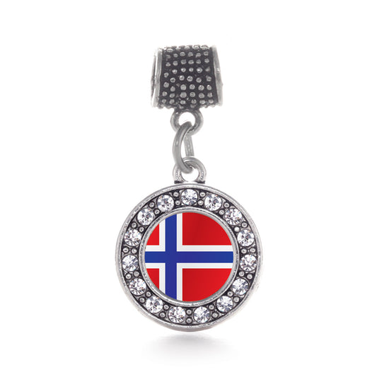 Silver Norway Flag Circle Memory Charm