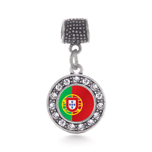 Silver Portugal Flag Circle Memory Charm