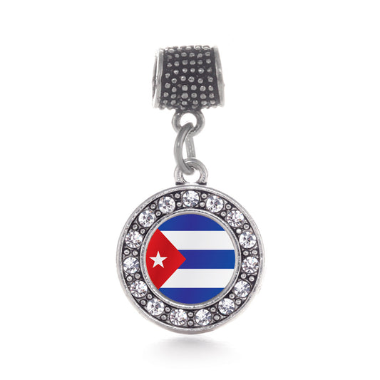 Silver Cuba Flag Circle Memory Charm