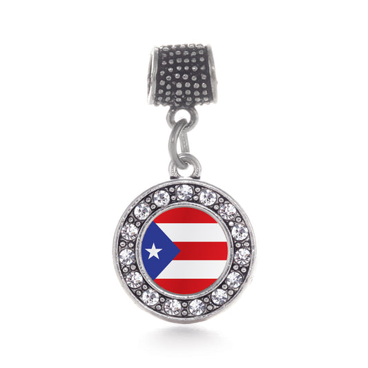 Silver Puerto Rico Flag Circle Memory Charm