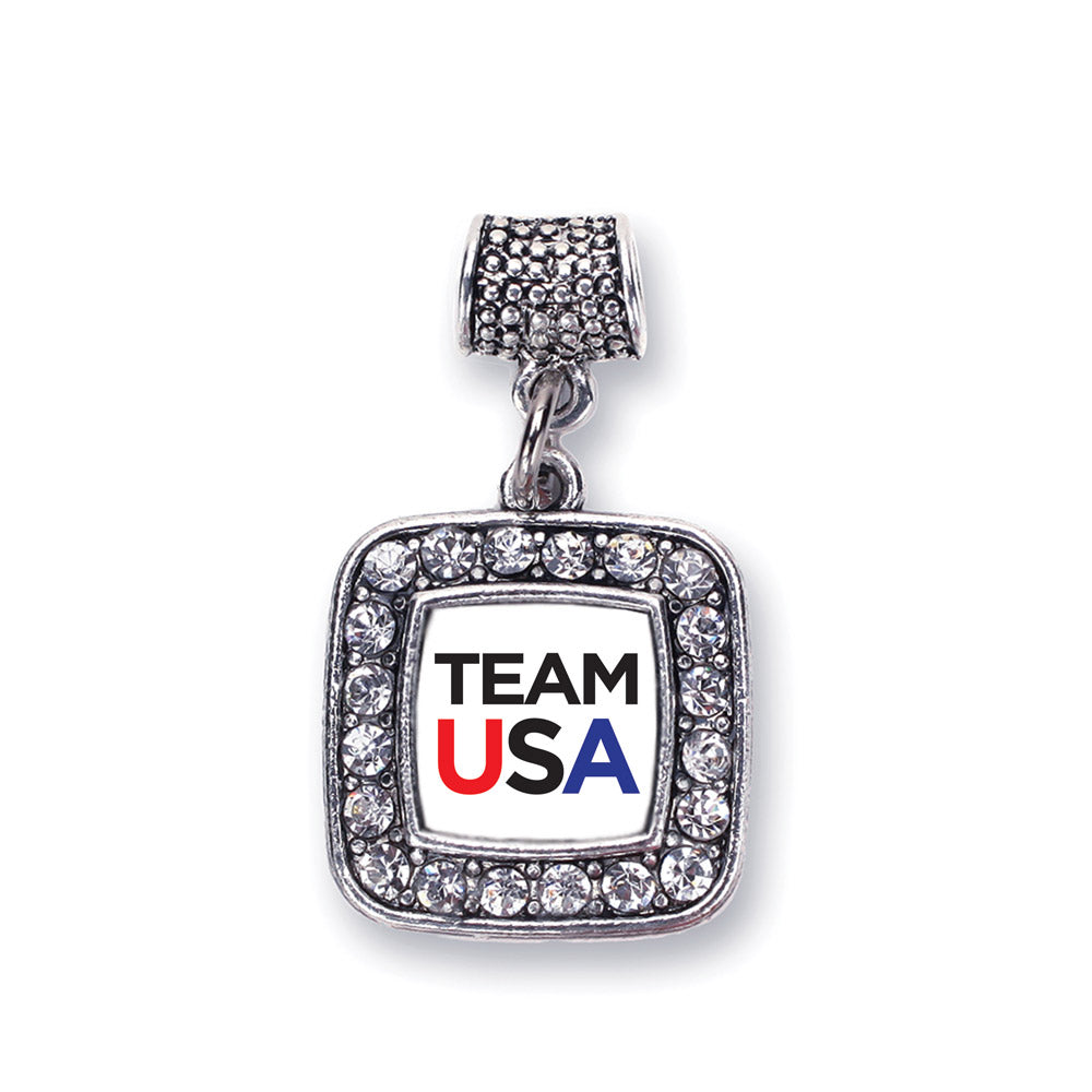 Silver White Banner Team USA Square Memory Charm