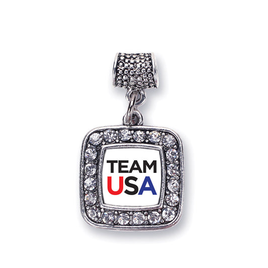 Silver White Banner Team USA Square Memory Charm